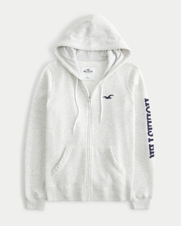 Easy Logo Graphic Zip-Up Hoodie, Light Heather Grey