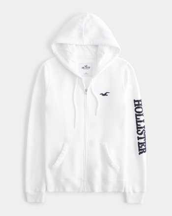 Hollister white zip up hoodie hotsell