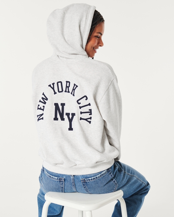 Easy New York Graphic Zip-Up Hoodie, Light Heather Grey