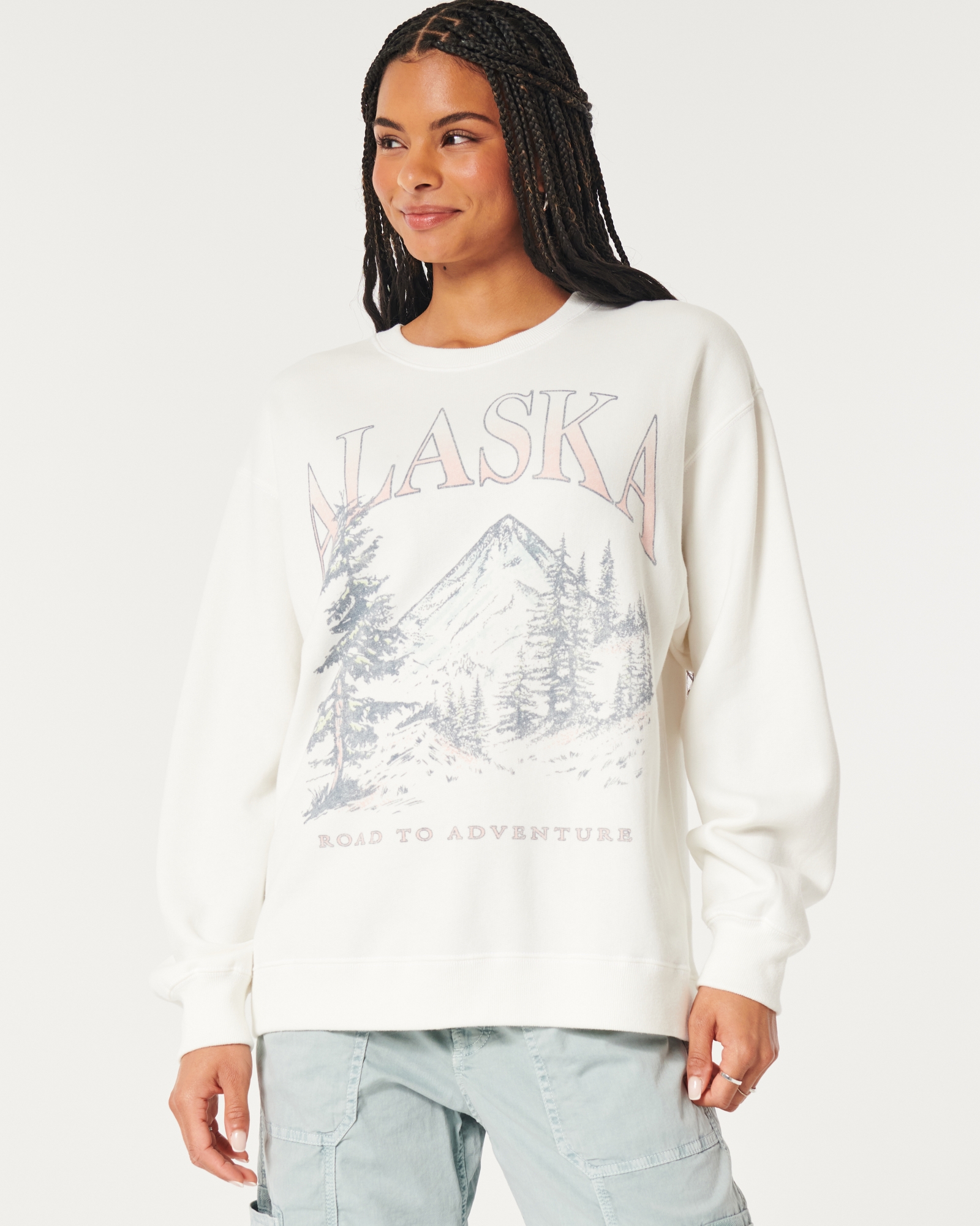 Vintage Alaska Letter Womens Oversized Sweatshirt With POLO Collar