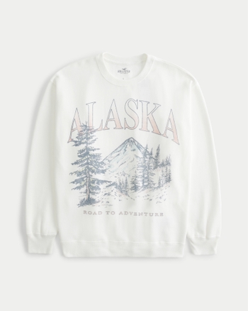 Women s Oversized Alaska Graphic Crew Sweatshirt Women s New Arrivals HollisterCo