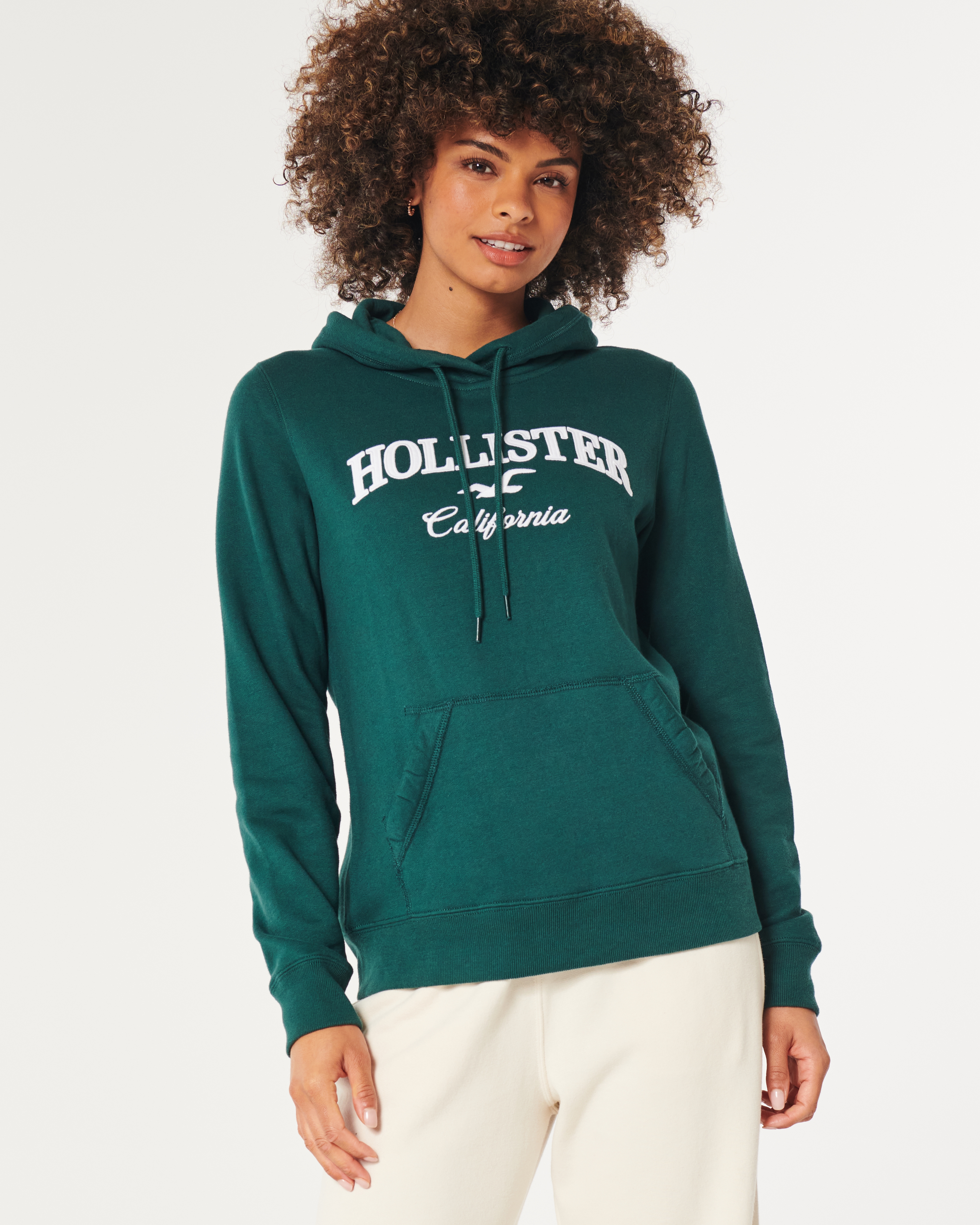 Hollister Womens California Logo Printed Sweatshirt Green Tan