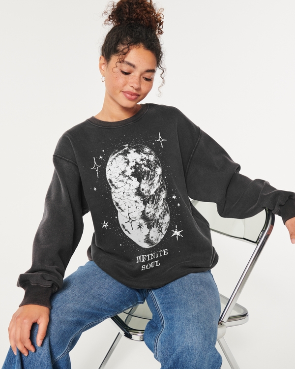 Oversized Infinite Soul Graphic Crew Sweatshirt, Dark Grey