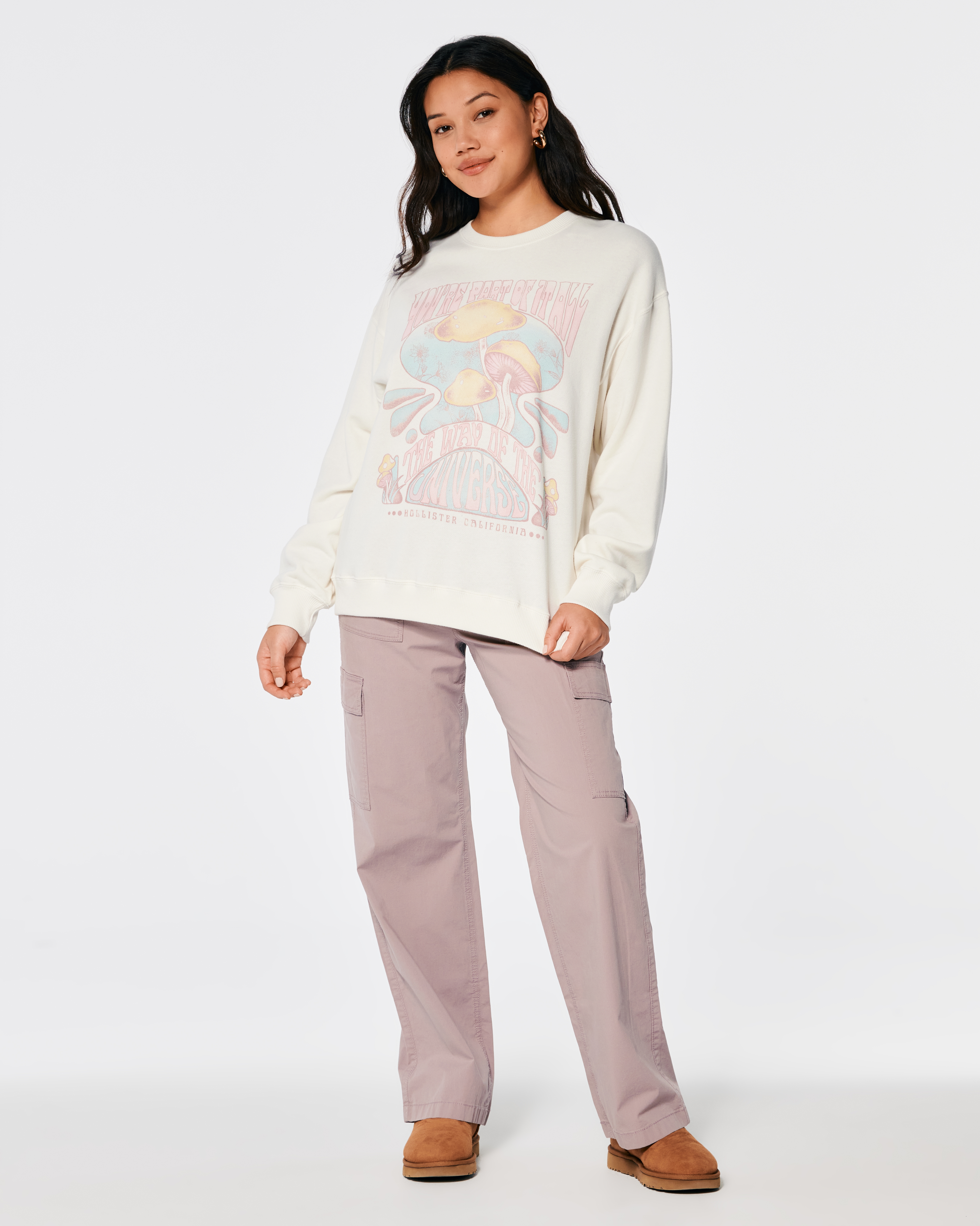 Hollister Oversized Print Graphic Crew Sweatshirt