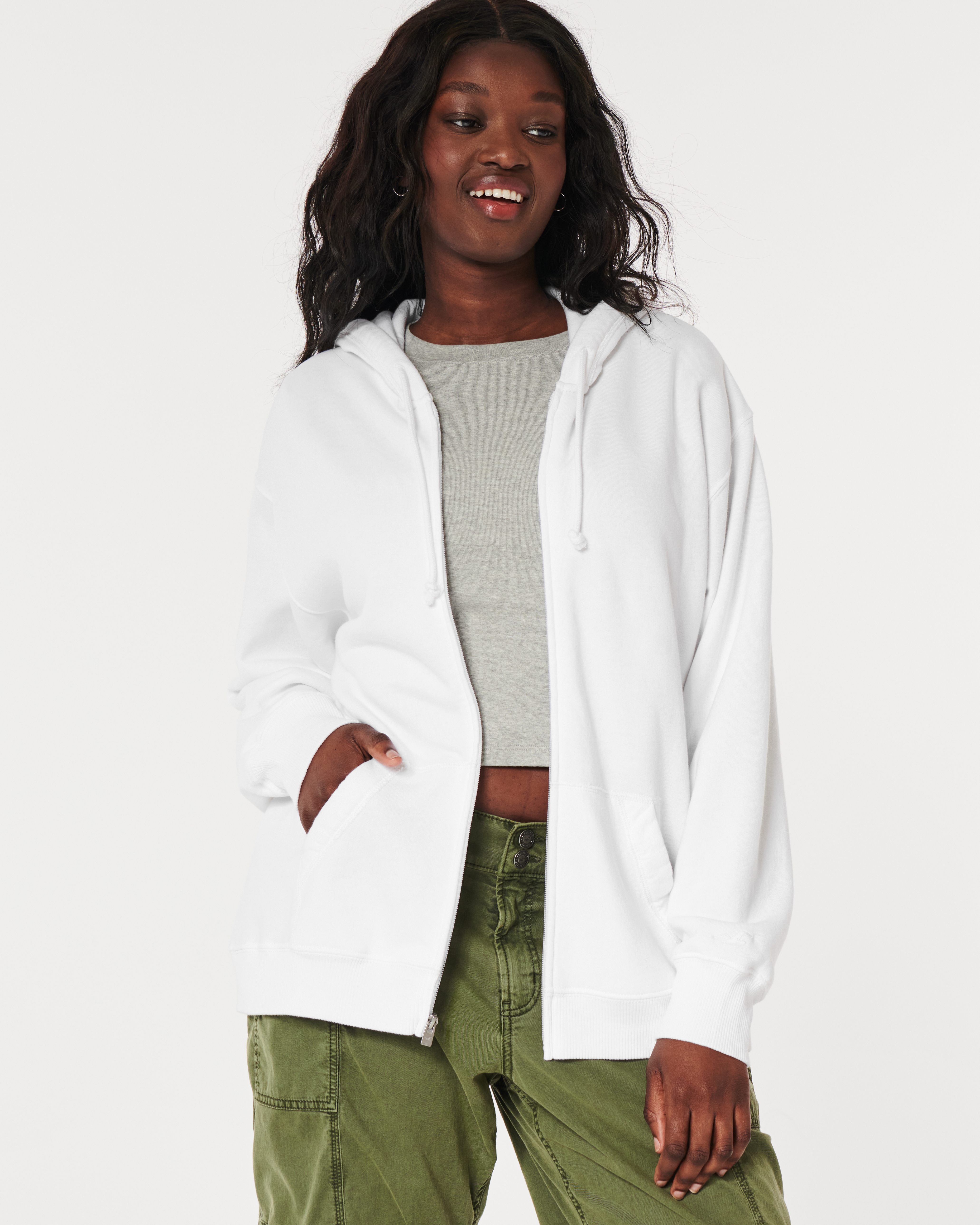 Oversized white cheap zip up hoodie