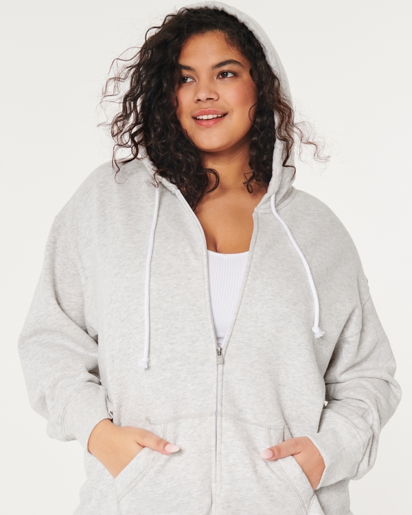 Feel Good Oversized Zip-Up Hoodie, Light Heather Grey