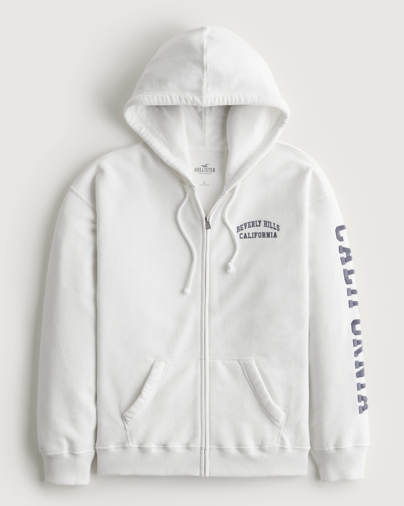 Women's Oversized Beverly Hills Graphic Full-Zip Hoodie | Women's Clearance  | HollisterCo.com