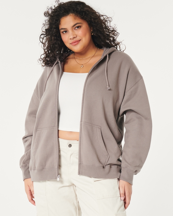 Feel Good Oversized Zip-Up Hoodie, Light Brown