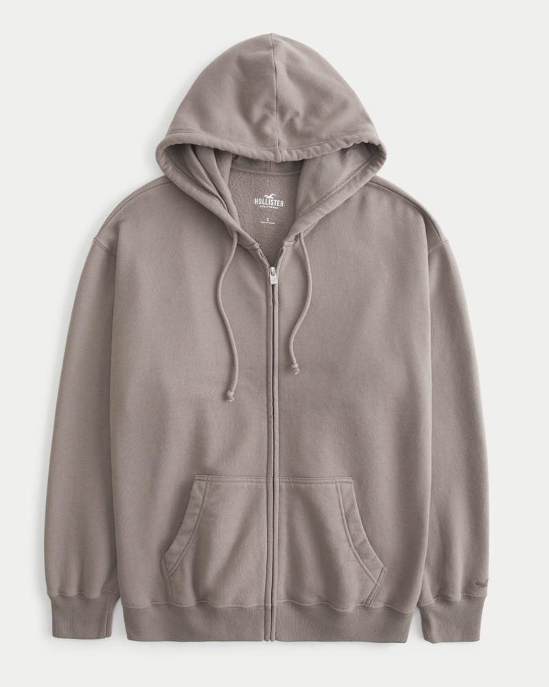 Women s Feel Good Fleece Oversized Zip Up Hoodie in Light Brown Size XS from Hollister