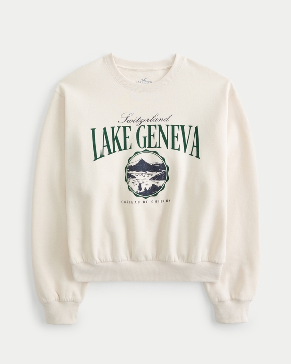 Women's Easy Lake Geneva Switzerland Graphic Crew Sweatshirt | Women's | HollisterCo.com