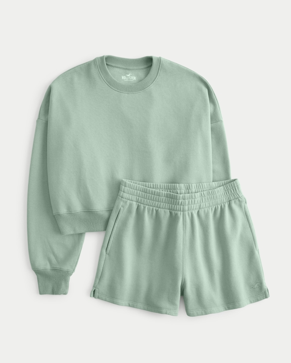 Easy Sweatshirt & Fleece Shorts Bundle, Light Green