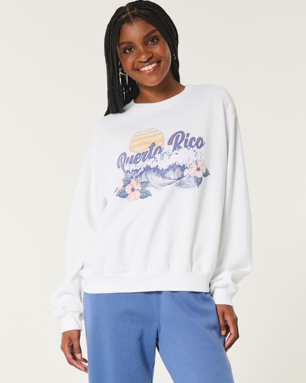 Easy Puerto Rico Graphic Crew Sweatshirt, White