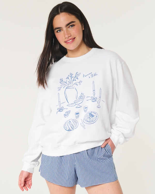 Easy L'Amour à Table Graphic Crew Sweatshirt, White