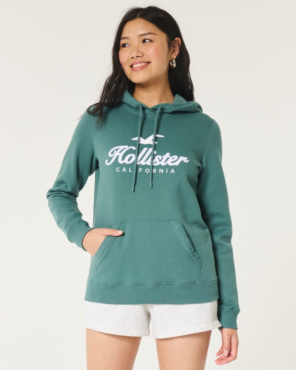 Hollister Women's Size Large Sweatshirt Full Zip Hoodie 22 Orange County  Green.