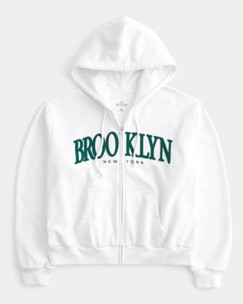 Women s Easy Brooklyn New York Graphic Zip Up Hoodie Women s Clearance HollisterCo