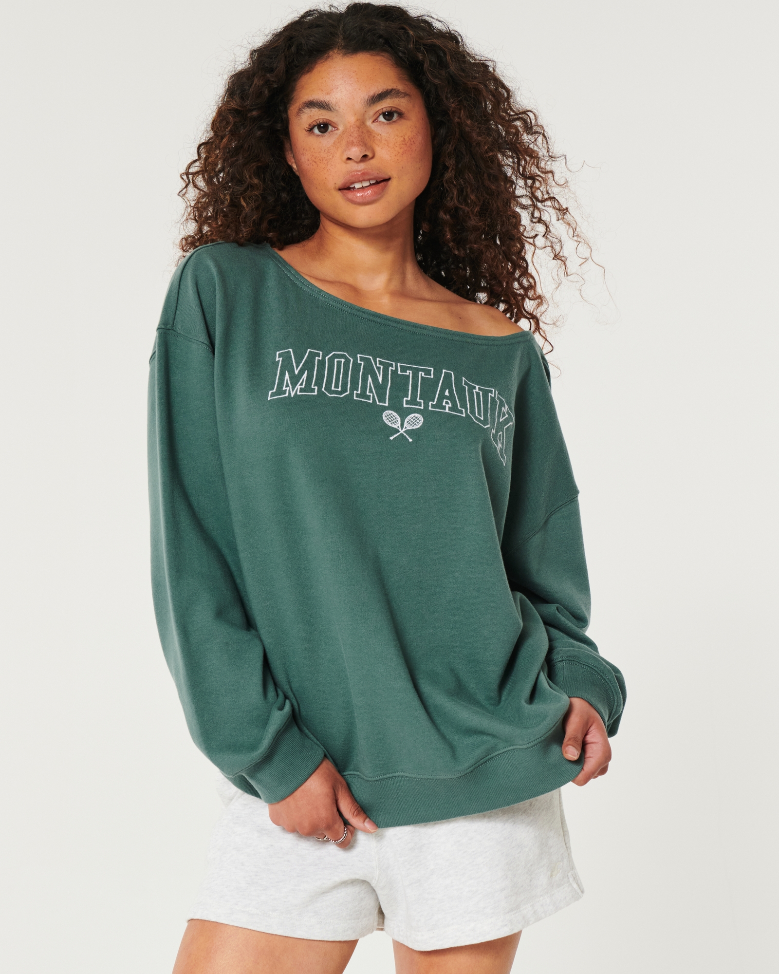 Damen Schulterfreies Oversized-Sweatshirt mit Pasadena-Grafik  