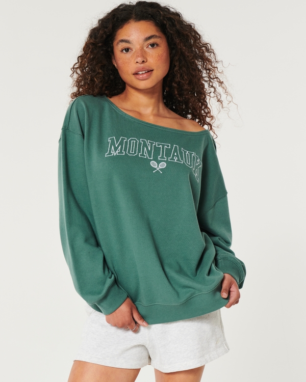 Oversized Off-the-Shoulder Montauk Graphic Sweatshirt