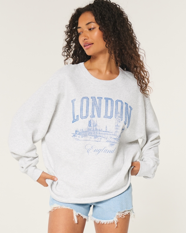 Oversized London Graphic Crew Sweatshirt, Light Heather Grey