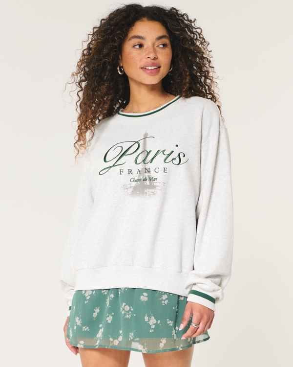 Easy Paris France Graphic Crew Sweatshirt, Light Heather Grey