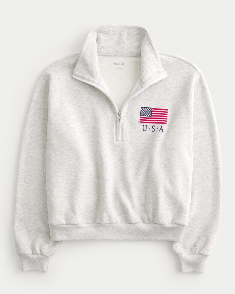 Women s Easy Half Zip USA Graphic Sweatshirt Women s Clearance HollisterCo