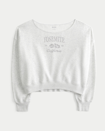 Women s Easy Off the Shoulder Yosemite California Graphic Sweatshirt in Light Heather Gray Size XXL from Hollister