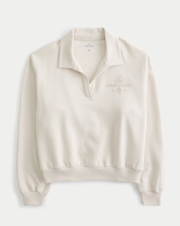 Easy The Hamptons Graphic Polo Sweatshirt, Cream
