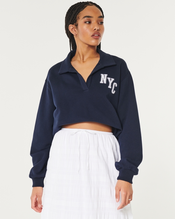 Easy NYC Graphic Polo Sweatshirt, Navy
