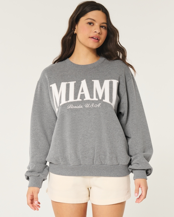 Easy Miami Florida Graphic Crew Sweatshirt, Heather Grey
