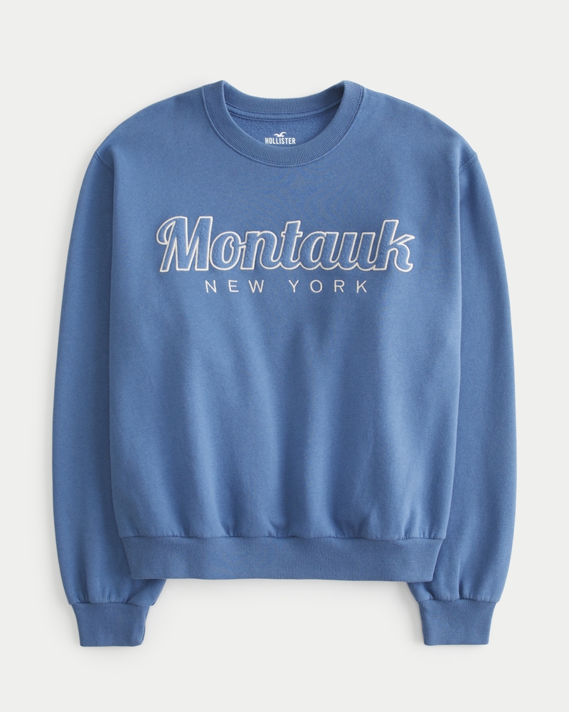 Women s Easy Montauk New York Graphic Crew Sweatshirt in Blue Size XXL from Hollister