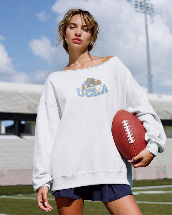 Oversized UCLA Off-the-Shoulder Sweatshirt, Light Heather Grey