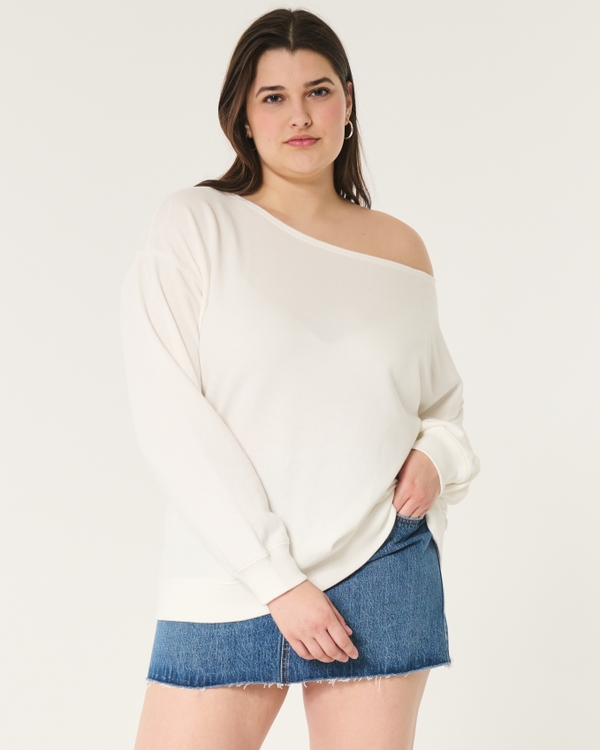 Oversized Off-the-Shoulder Sweatshirt, White