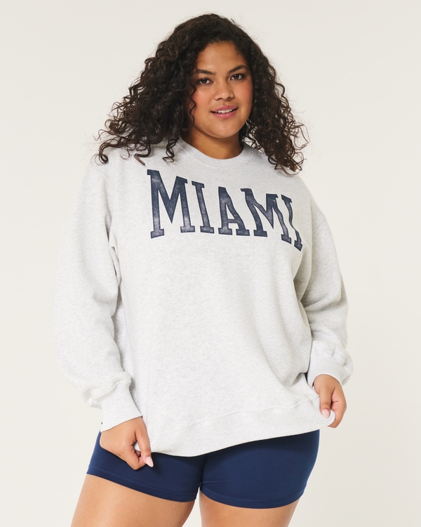 Oversized Miami Graphic Crew Sweatshirt, Light Heather Gray