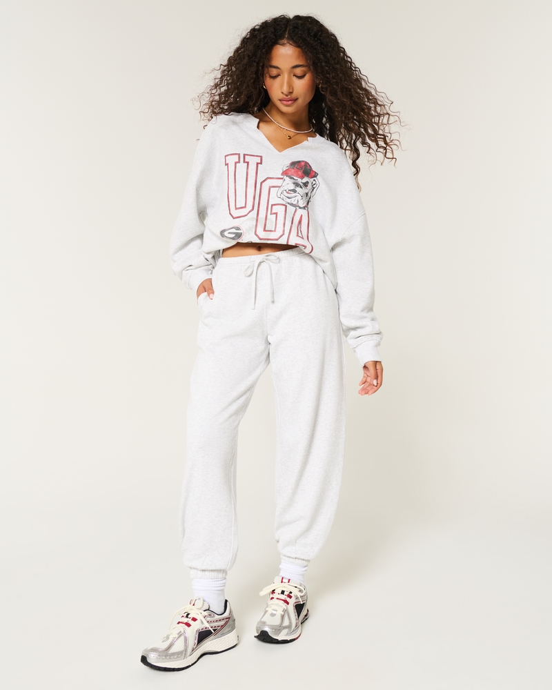 Oversized UGA Dawgs Graphic Notch-Neck Sweatshirt
