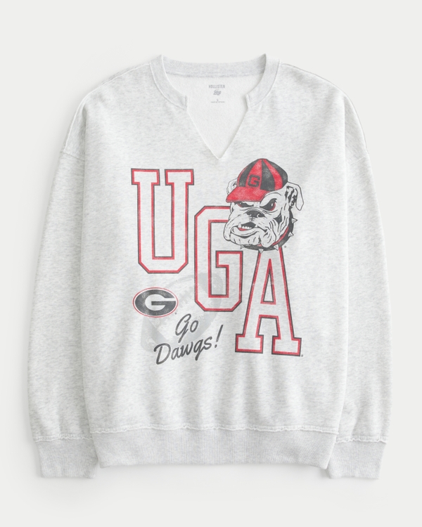 Oversized UGA Dawgs Graphic Notch-Neck Sweatshirt, Light Heather Grey view 1