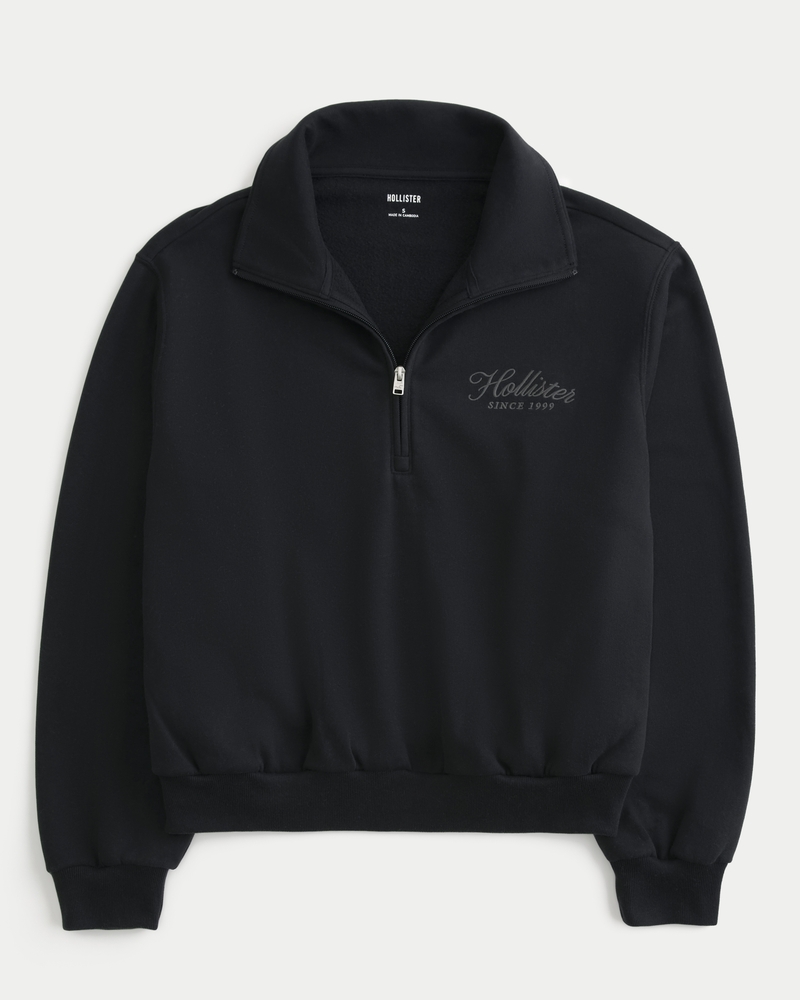 Women s Easy Logo Half Zip Sweatshirt Women s New Arrivals HollisterCo