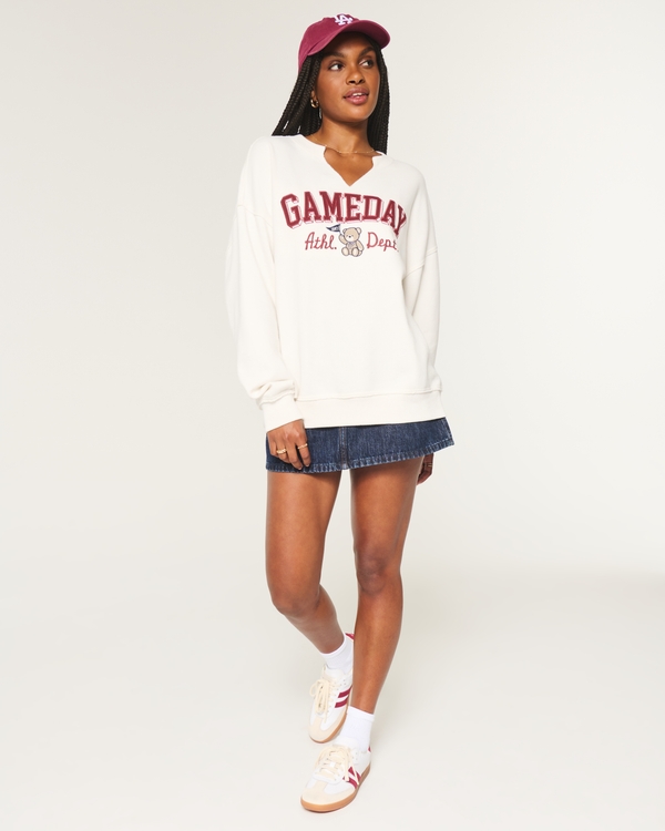 Oversized sweatshirt met Gameday-print en inkeping in de hals, Crèmekleurig view 2