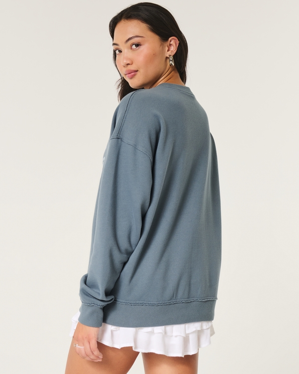 Oversized sweatshirt met inkeping bij de hals en Village Athl. Dept.-print, Donker Leisteengrijs view 2