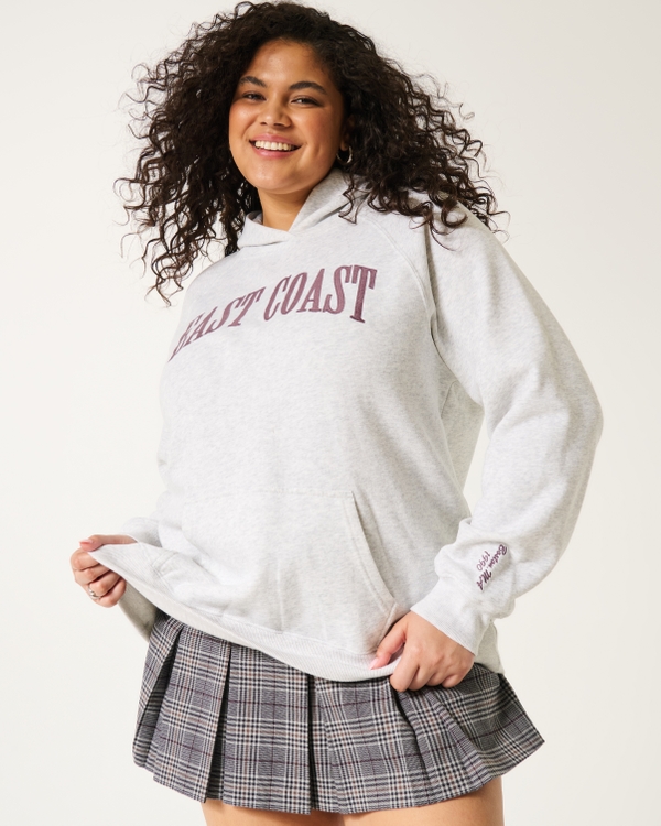 Oversized East Coast Graphic Hoodie, Light Heather Gray view 1