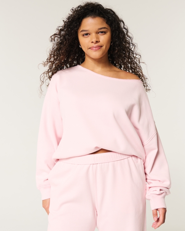 Oversized Off-the-Shoulder Sweatshirt, Light Pink