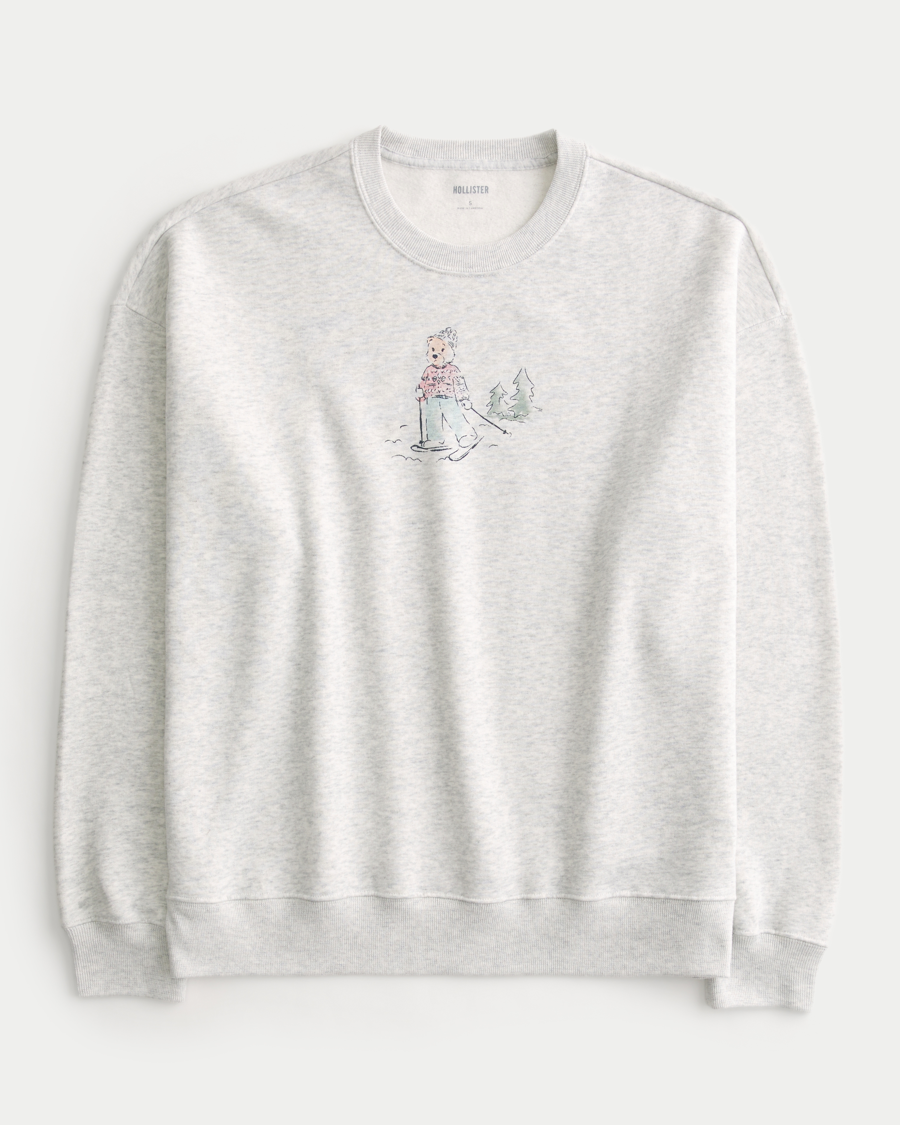 Oversized Bear Graphic Crew Sweatshirt