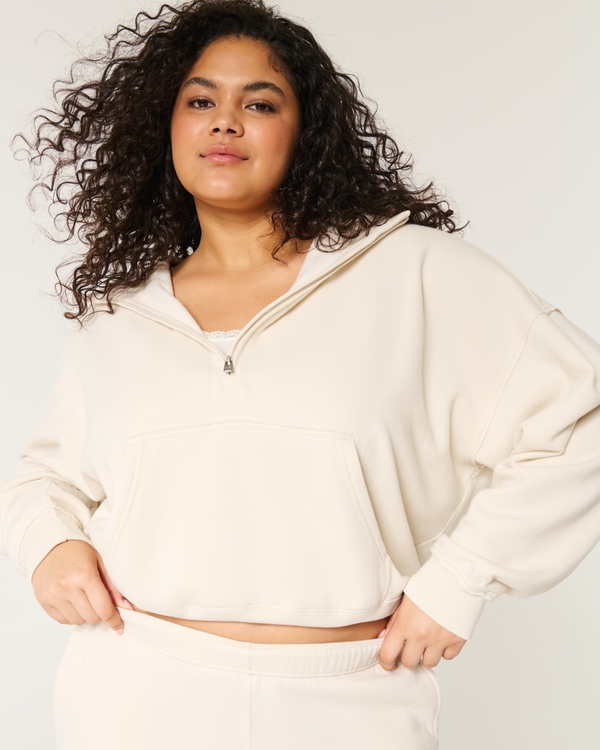 Easy Half-Zip Hoodie, Cream view 1