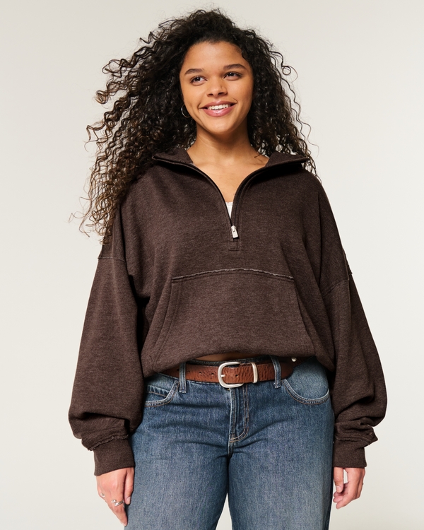 Easy Half-Zip Hoodie, Espresso view 1