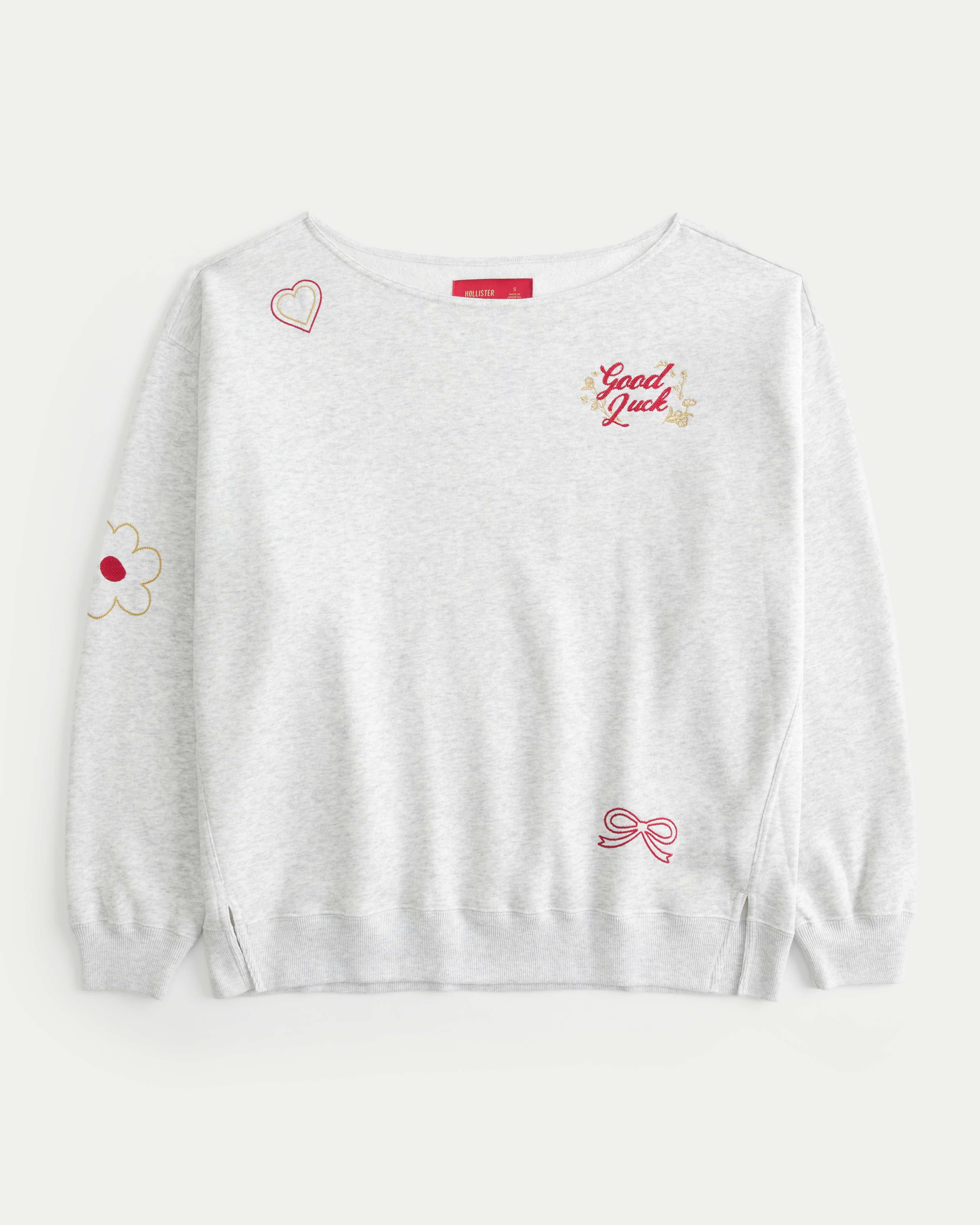 Oversized Off-the-Shoulder Lunar New Year Graphic Sweatshirt
