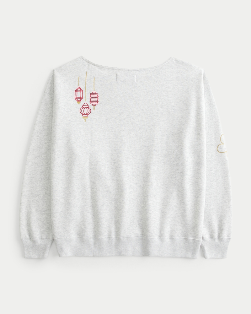 Oversized Off-the-Shoulder Lunar New Year Graphic Sweatshirt
