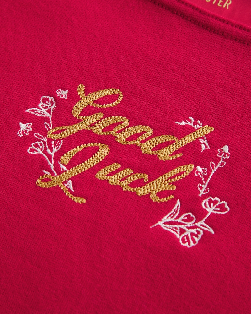 Oversized Off-the-Shoulder Lunar New Year Graphic Sweatshirt