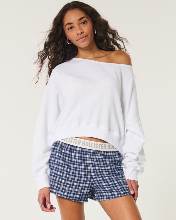 Easy Off-the-Shoulder Terry Sweatshirt, White
