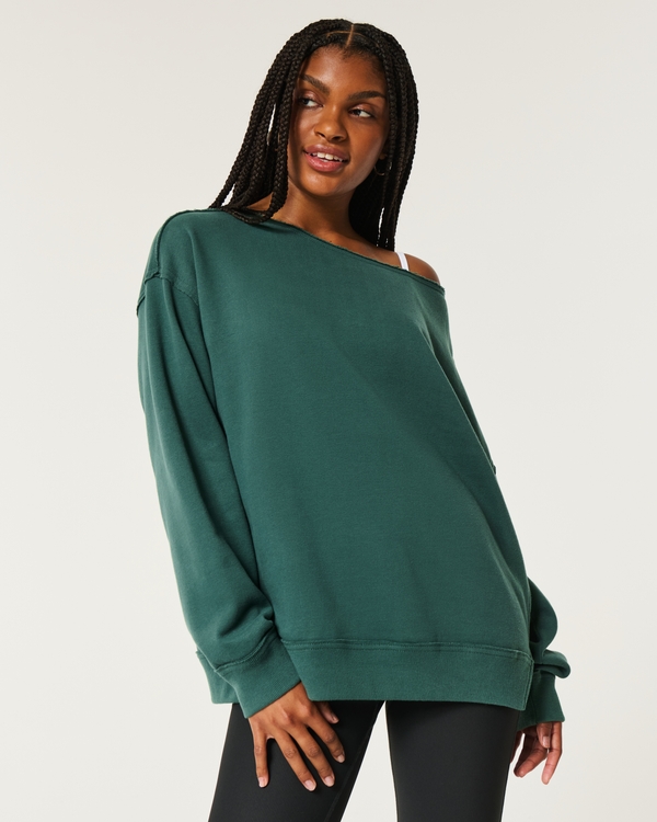 Oversized Off-the-Shoulder Sweatshirt, Bistro Green