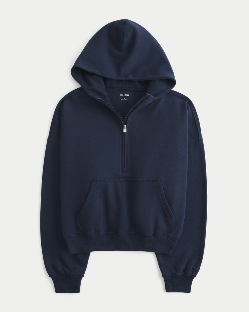 Women s Easy Half Zip Hoodie in Navy Blue Size XXS from Hollister