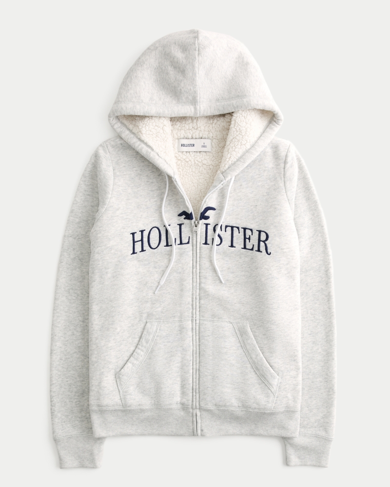 Women s Oversized Faux Shearling Lined Logo Graphic Hoodie Women s Sale HollisterCo