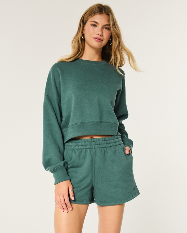 Easy Crew Sweatshirt & Fleece Shorts Bundle, Dark Emerald view 1